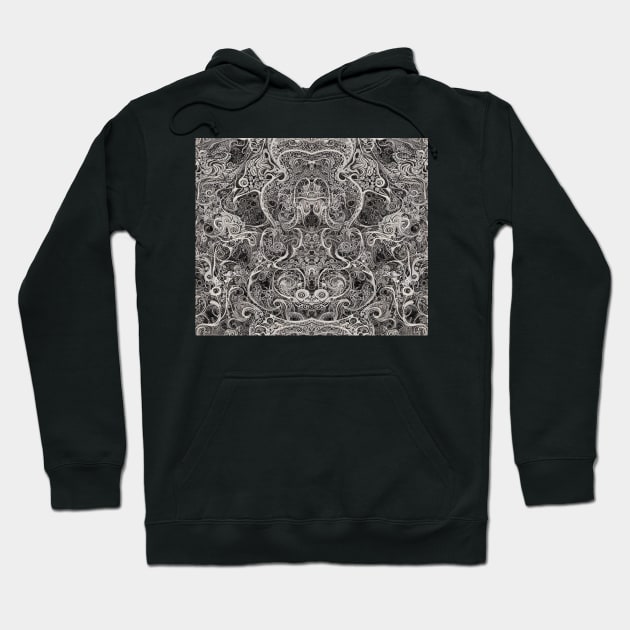 Grayscale Aesthetic Fractal Shapes - Black and White Abstract Artwork Hoodie by BubbleMench